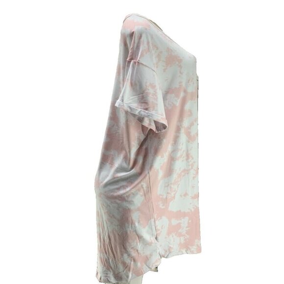 Fila + 2X Logo Pink-Cream Tie-Dye Brushed Finish V-Neck Short Sleeve Sleep Tee - Picture 3 of 6